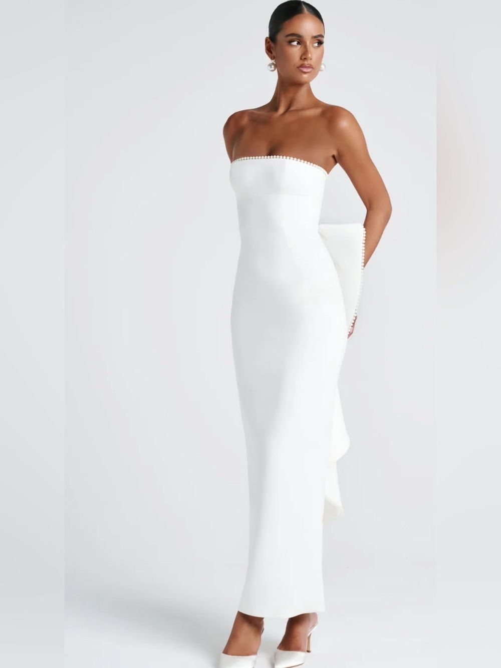Strapless Column Gown with Decorative Edge, MAGNOLIA MAXI DRESS - IVORY